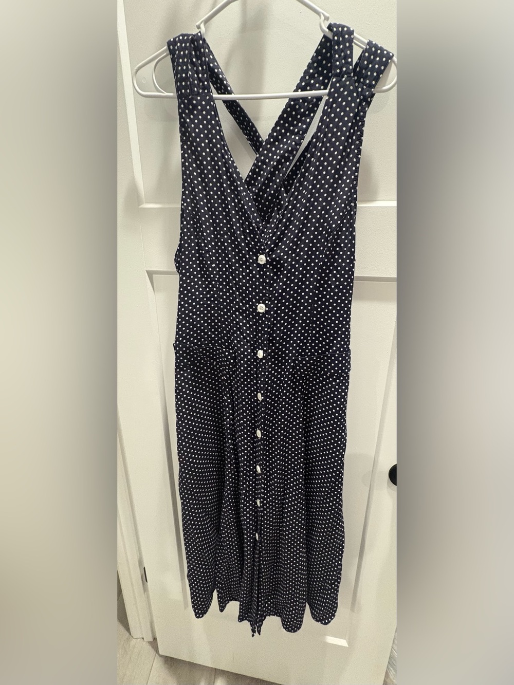 Polka Dot Button-Front Navy Dress